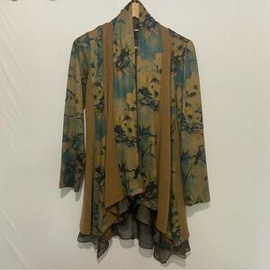 Soft Surroundings Floral Tea Garden Bird/Floral Topper Open Cardigan Jacket SP